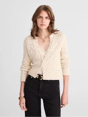 Madewell Pointelle-Stitch Cardigan Cotton Blend ivory cream NY433 Size M NWT